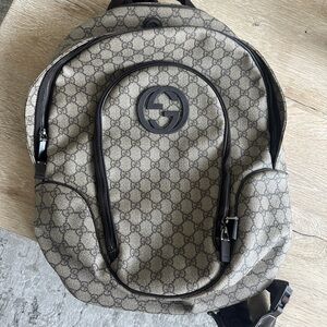 Gucci Monogram Beige and Dark Brown Backpack